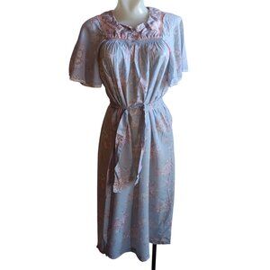 sz 8 Vtg 70's Butterfly Pastel Floral Print Kimono Style Boho Dress Lace Detail